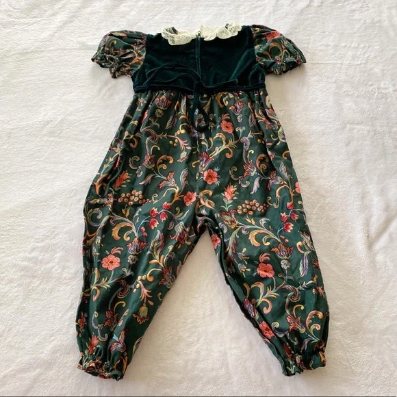 Vintage 1980s Baby Togs Velvet Paisley Jumpsuit